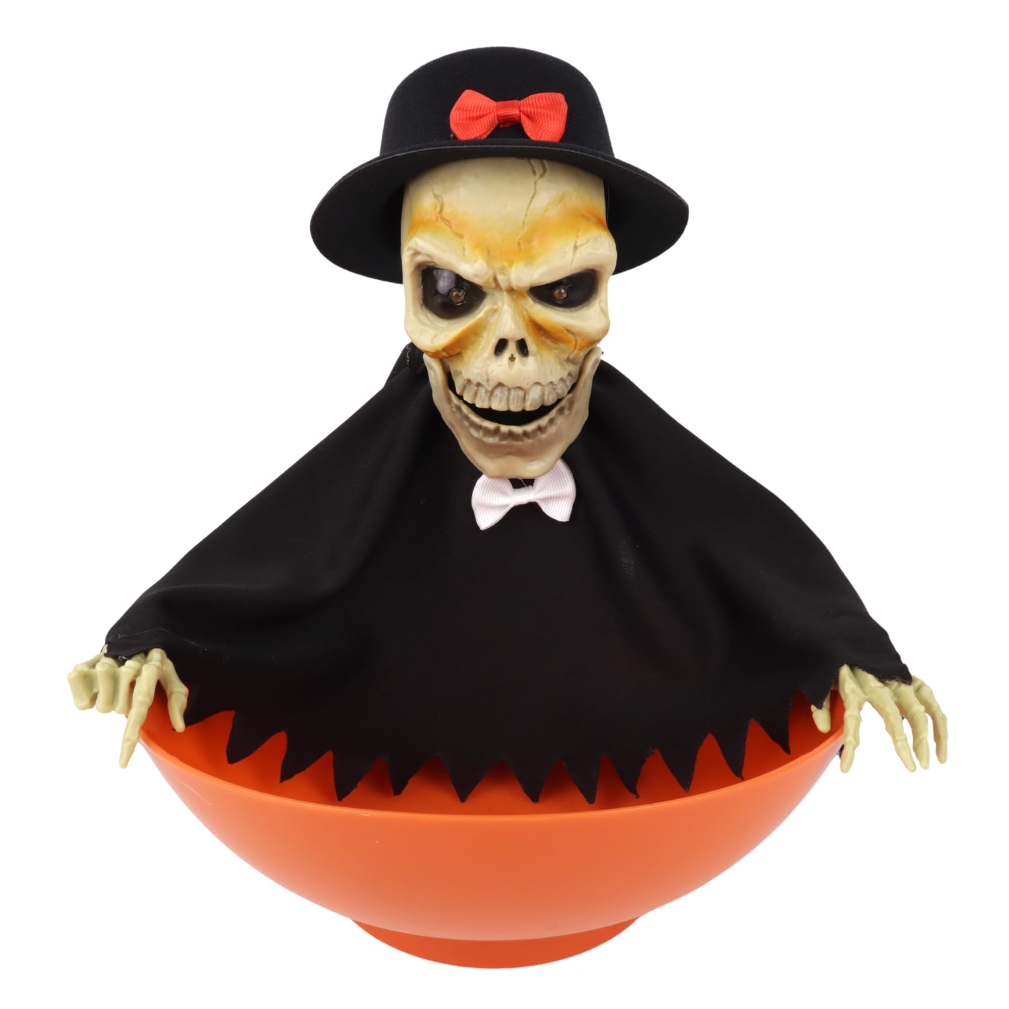 Needzo Animatronic Halloween Candy Bowl, Creepy Motion Activated Skeleton Trick or Treat Dish, 10 Inches