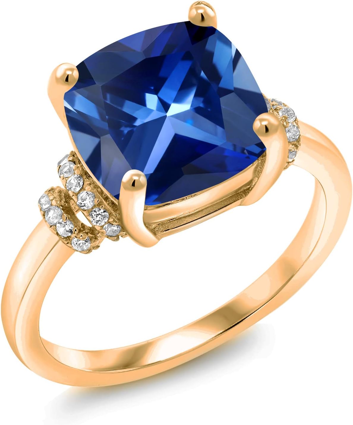 Gem Stone King 3-5 Cttw Gemstone Birthstone Ring For Women | 18K Yellow Gold Plated Silver | Cushion 10MM | Wedding Anniversary Engagement Promise Ring | Size 5-9 - Image 3