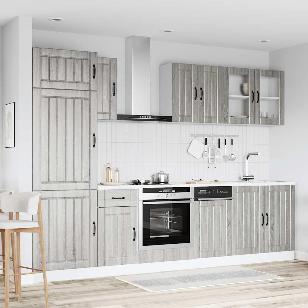 8-TLG. Küchenschrank-Set Kalmar Grau Sonoma Holzwerkstoff Küchenschrank-Set, Küchenblock variabel stellbar Küche Komplett, ohne Arbeitsplatte für Restaurant,Küche