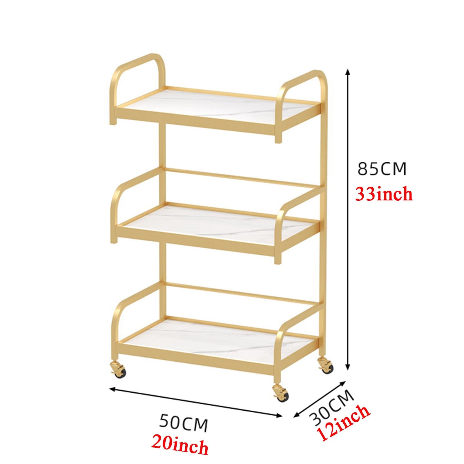 Elegante carrito de almacenamiento de 3 niveles con ruedas universales y reposabrazos, marco de hierro que ahorra espacio, separadores de tabla ecológicos para una fácil nización (blanco y negro)