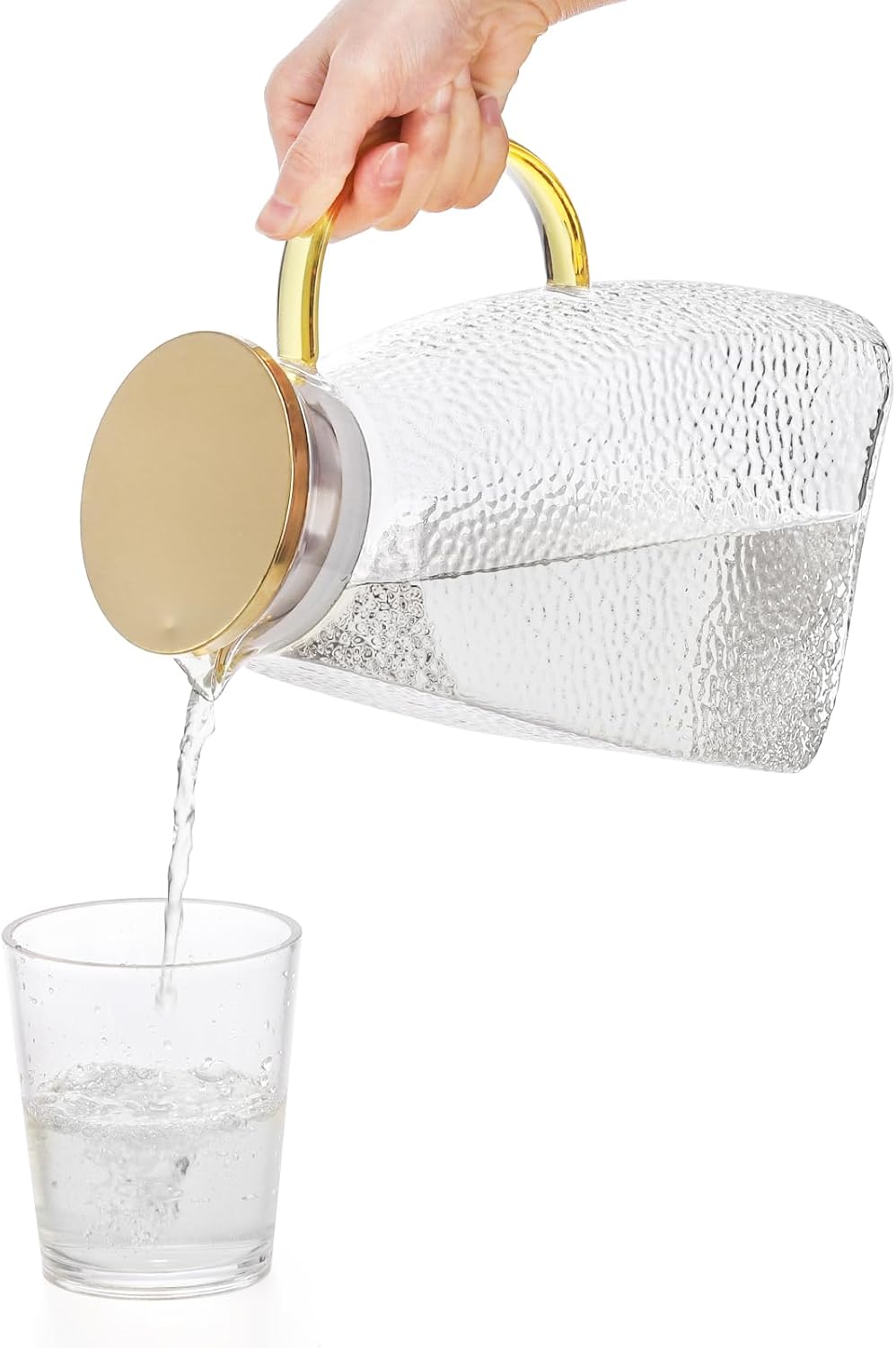 Hedume Fridge Door Water Pitcher, 1.8 Liter/60oz Gold Lid, High Borosilicate Glass Leakproof Ice Tea Pitcher for Hot or Cold Beverage - Image 2
