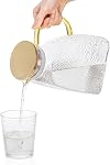 Hedume Fridge Door Water Pitcher, 1.8 Liter/60oz Fridge Pitcher with Stainless Steel Gold Lid, High Borosilicate Glass Pitcher Leakproof Ice Tea Pitcher for Hot or Cold Beverage