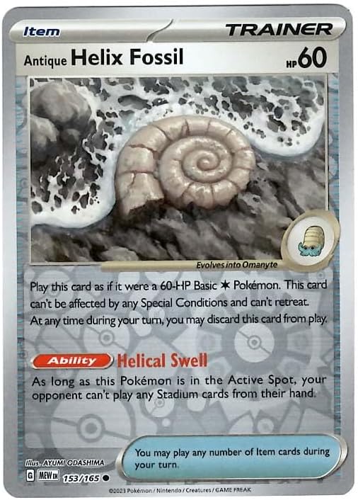 Pokemon - Antique Helix Fossil 153/165 - Pokemon 151 - Reverse Foil - Single Card