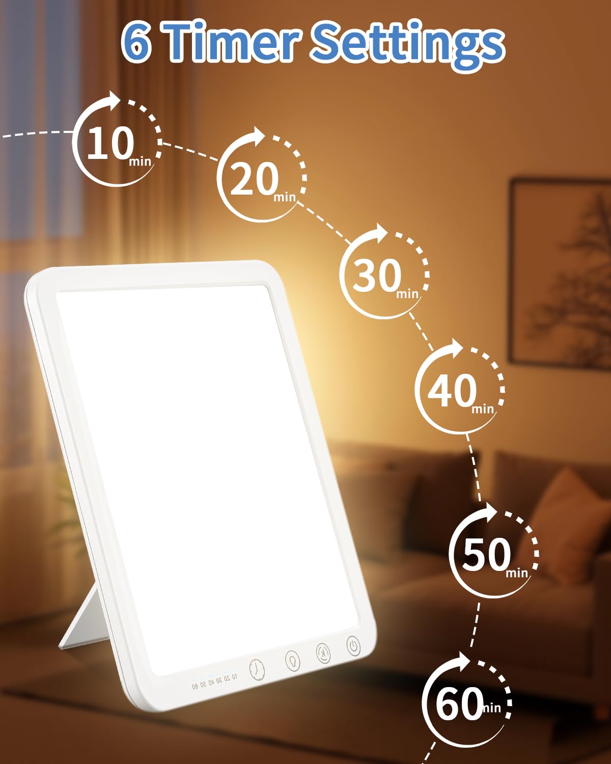 Tageslichtlampe 10000 LUX,Lichttherapielampe, LED Daylight Lampe mit 3 Farbtemperaturen, 10 Helligkeitsstufen und 6 Timer,UV-freie LED lampe Tageslicht mit Touch-Steuerung, Memoryfunktion für Zuhause/