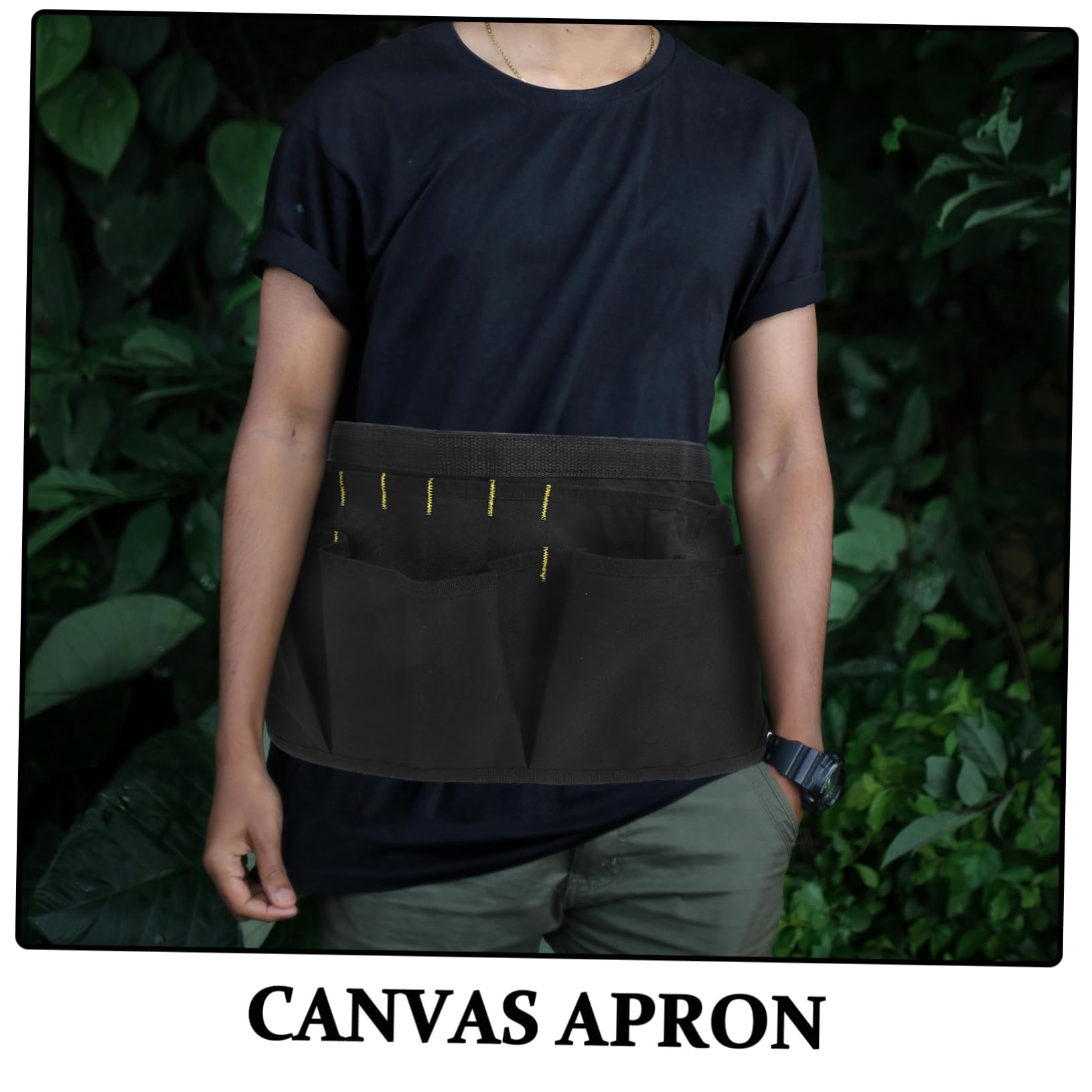 Grembiule da Carpentiere a Mezza Lunghezza in Canvas Nero con Tasche