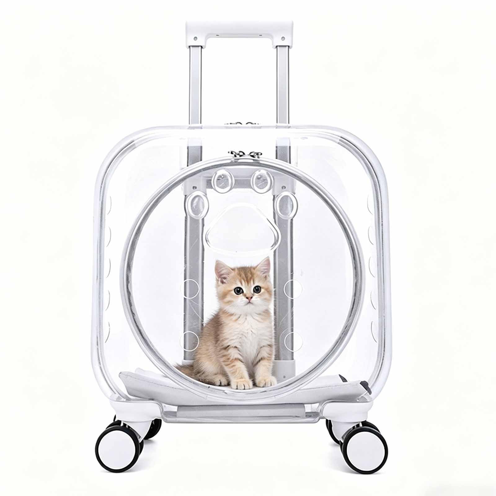 LIULIQ Pet Carrier Trolley Box, Pet Rolling Carrier with 0-55cm Telescopic Handle, Shoulder Strap & Top Handle-3 Ways To Use, for Puppies & Cats Under 13lbs, Ideal For Travel/Walking/Hiking