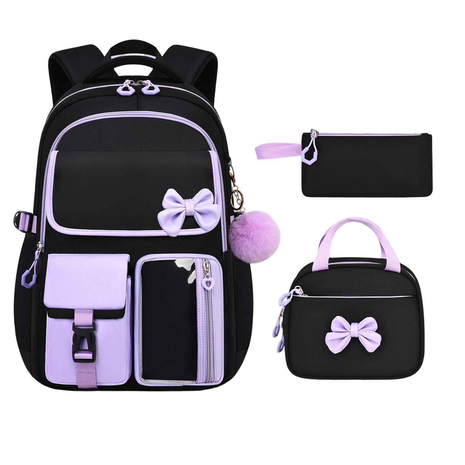 Kinder Schulrucksack Mit Lunchtasche 3-Teiliges Set Mit Schleife Großem | Schüler Reisetasche Für Schulbücher, Kleidung, Schreibwaren, Geldbörse, Outdoor, Reisen Und P
