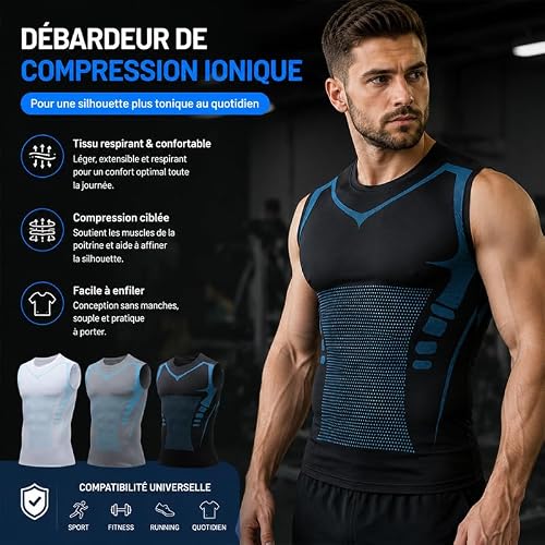 Shape Power Homme, Powershape Vest, DéBardeur De Compression Homme, Gilet Modelant Ionique Nouvelle éDition, Gilet Amincissant Et Gainant pour Homme en Soie GlacéE Respirante (Noir+Blanc+Gris,XXL) – vue 2