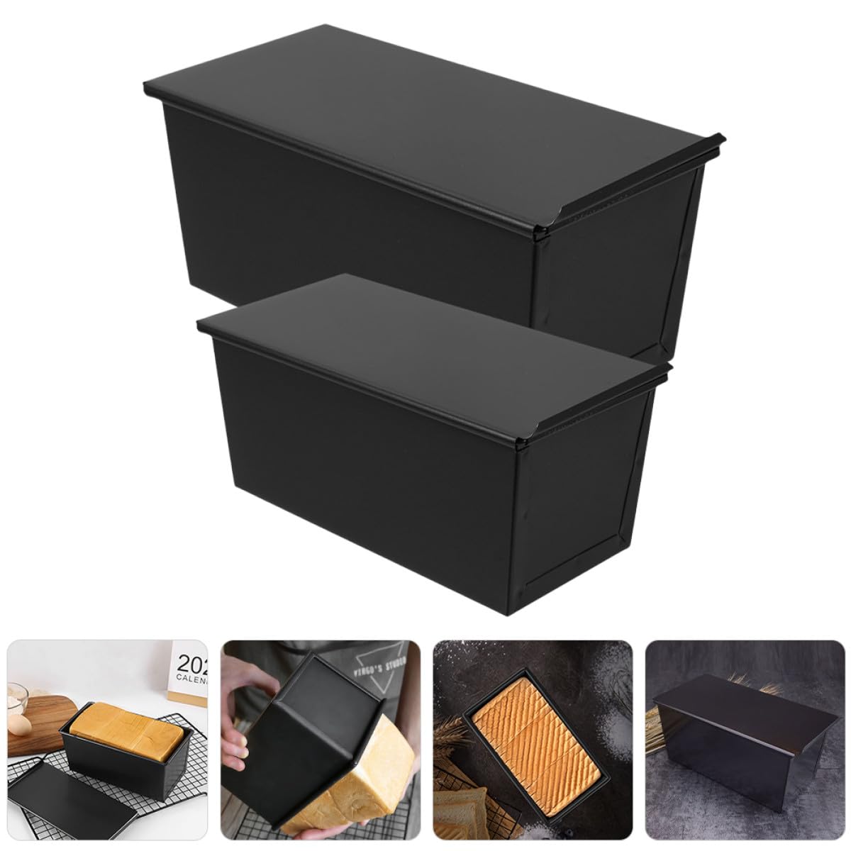 Brotbackform Nahtloses Design 2 Stück mit Deckel aus Kohlenstoffstahl und Vielseitig Verwendbare Küchen Toastform Hitzebeständig und Antihaftbeschichtet Schwarz