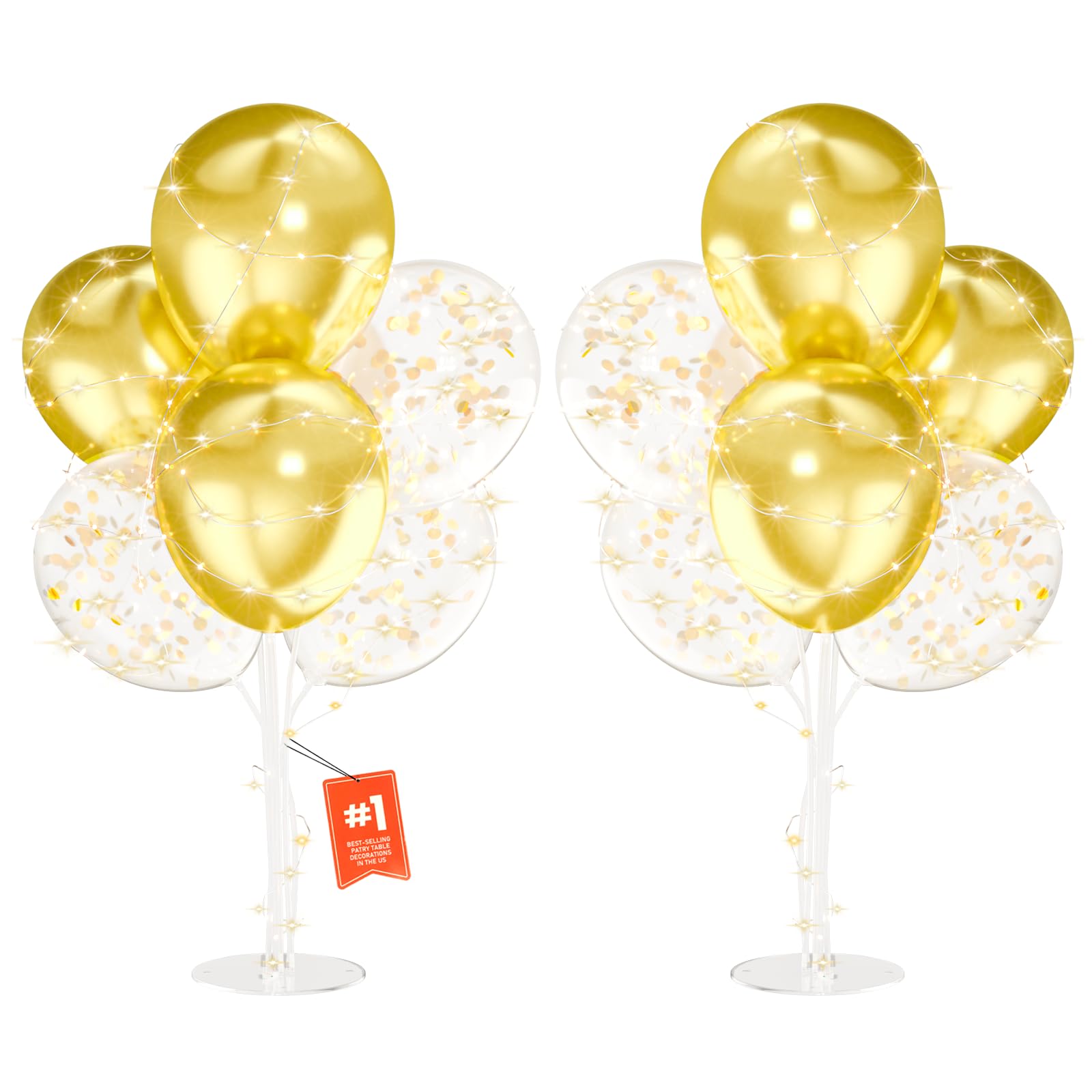 MYZSBRDM 2Set Gold Balloons Stand,Gold Balloons Stands for Table,Gold Balloons Centerpieces for Tables for Birthday,Baby Shower,Wedding,Anniversary