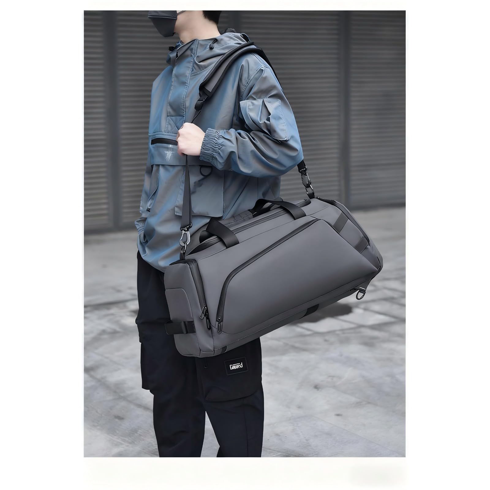 Borsone Palestra Uomo Donna Impermeabile con Scomparto Scarpe Tasca Umida Borsa Sportiva Viaggi Palestra Piscina Campeggio (Grigio)