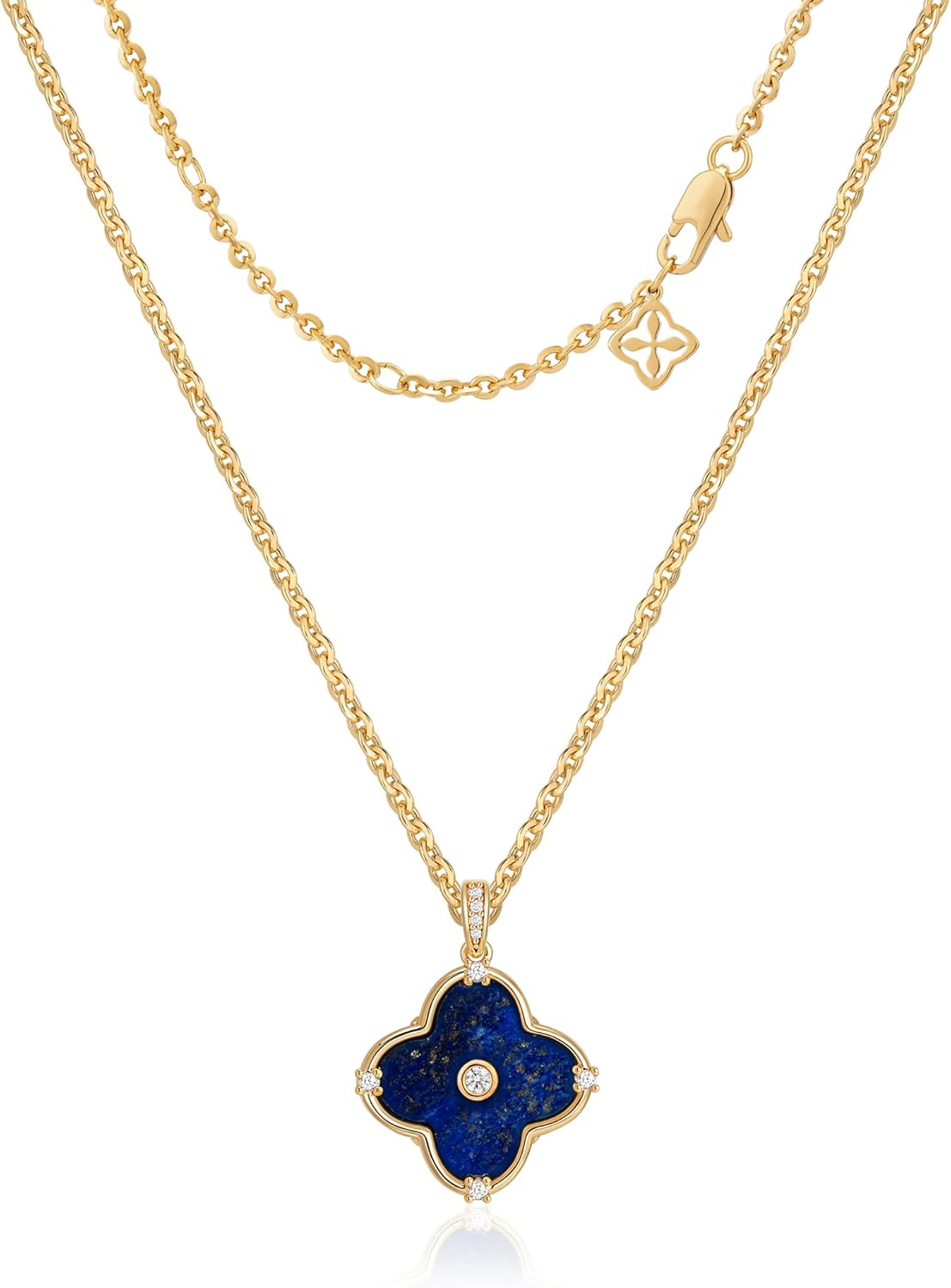 OSIANA Reversible Clover Necklace for Women 14K Gold Plated Natural Stone Four Leaf Pendant Necklaces Lucky Charm Jewelry