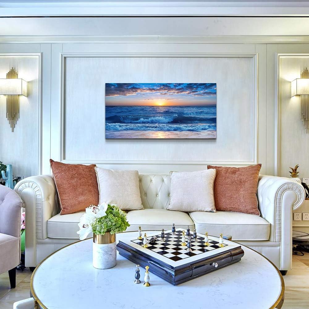 canvas wall art for living room Blue Ocean Sea sun landscape painting bathroom Wall Decor Ready to Hang for Home Decorations office family bedroom kitchen Works canvas Prints pictures 20" x 40"inch 40L" x 20W" Blue Ocean A