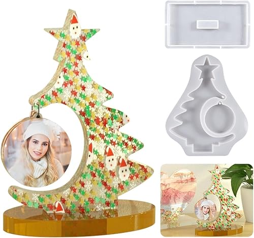 Didmortool Moldes de resina para árbol de Navidad, 6.8 x 8.3 pulgadas, marco de fotos de resina epoxi, marcos de fotos de Navidad, moldes de resina