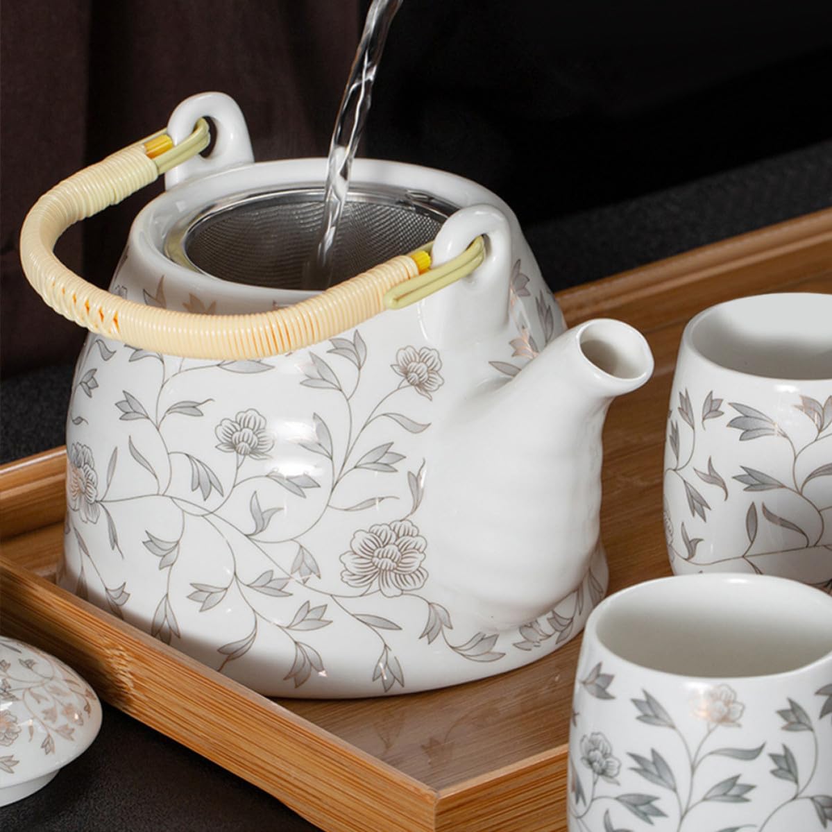 Juego de Tetera Tazas de Té 950ml de Color Claro de Cerámica
