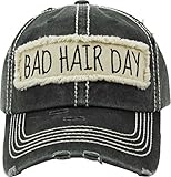 Distressed Baseball Cap Vintage Dad Hat - Bad Hair Day Patch (Black)