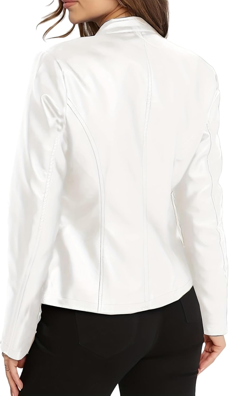 Women's loose faux leather biker pilot jacket, stylish casual zip-up top, autumn and winter plus-size coat