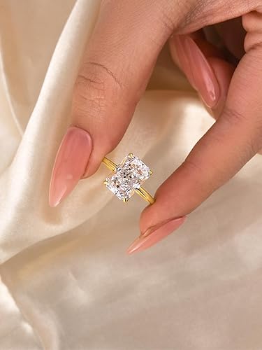 Miniatura 5 de Anillo de compromiso solitario de corte radiante alargado de 4.5 quilates para mujer, anillo de compromiso de plata S925 5A con circonita cúbica