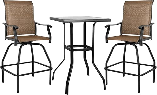 Miniatura 29 de LEVELEVE Juego de 2 taburetes de bar giratorios para patio, muebles de textileno para exteriores, estabilidad para todo tipo de clima