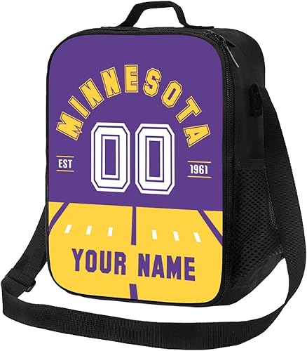 Bolsa de almuerzo personalizada de Minnesota, con número de nombre, lonchera para almuerzo, bolsa de mano, regalos para fanáticos para hombres y