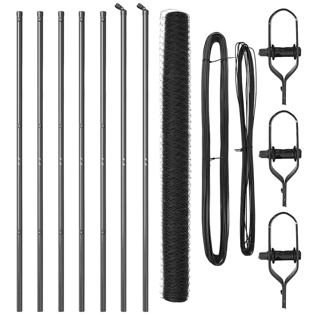 Grey Steel PVC Fence Post Set 10 x 1.6 m 50 mm Mesh Weather Resistant Corrosion Proof Outdoor Garden Perimeter Barrier 14 Posts
