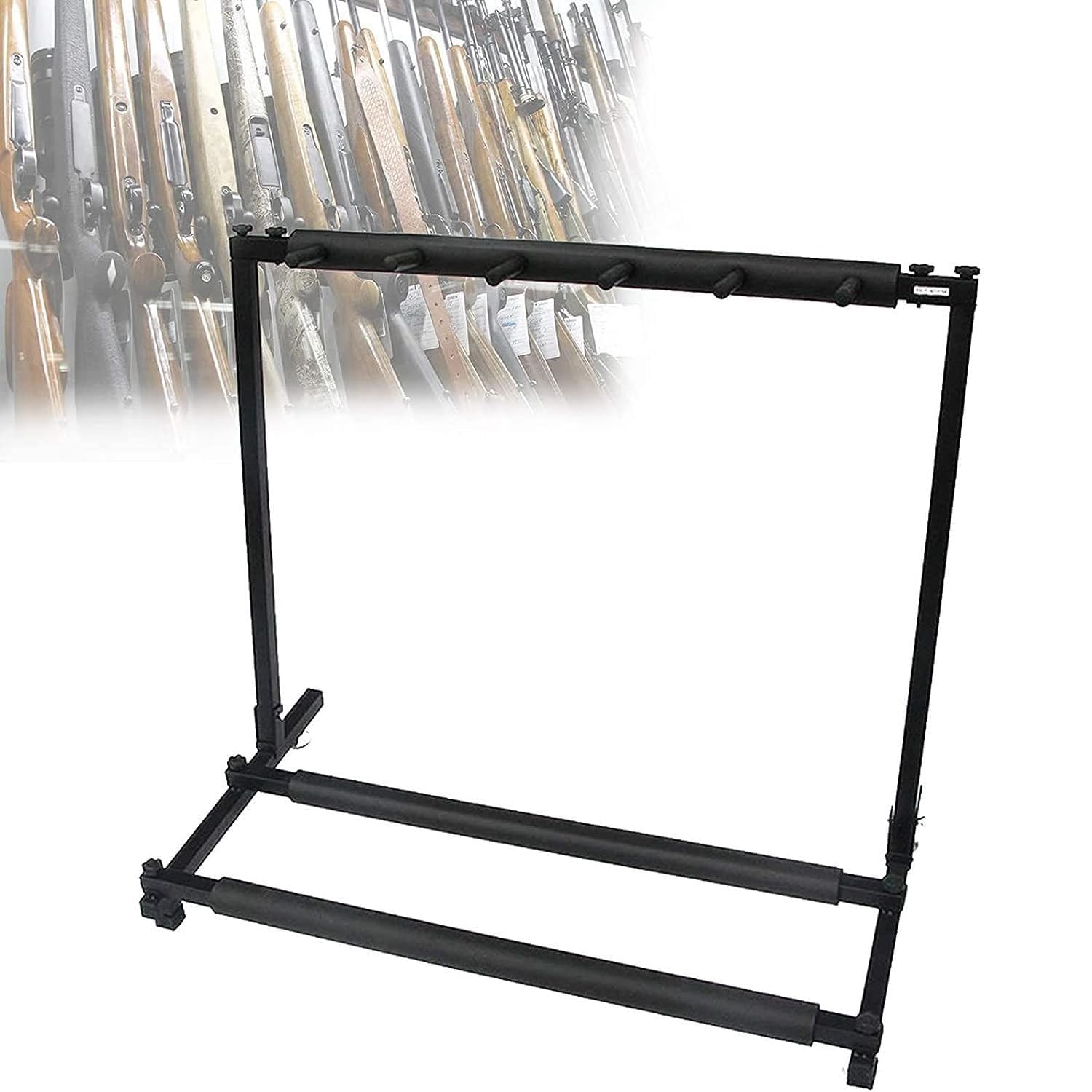 QCHIAN Gun Display Rack Holder, Versatile Hunting Gun Storage Organising Stand, Holds 5 Firearms, Easy Transport and Storage, Suitbale for Shooting & Hunting Range