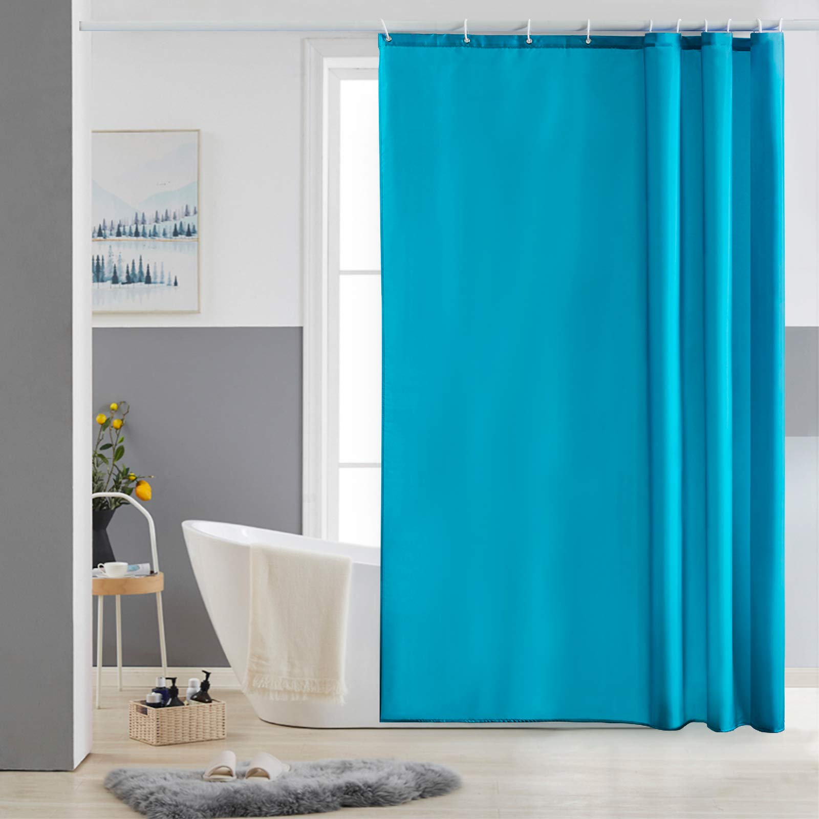 Cortinas Baño Blanca Antimoho Antibacteriano Impermeable Poliester Tela Lisa Lavable, con 12 Ganchos Plásticos, 180x200 Cortina. — view 143