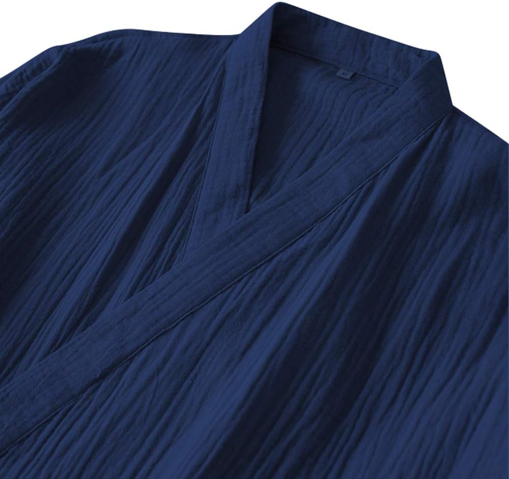 Cotton Kimono Robes with Pocket Waffle Japanese Style Yukata Kimono Pajamas Lightweight Plus Size Swimming Spa Bathrobe Knee Length Khan Steamed Clothing Wrap for Men and Women - Image 3