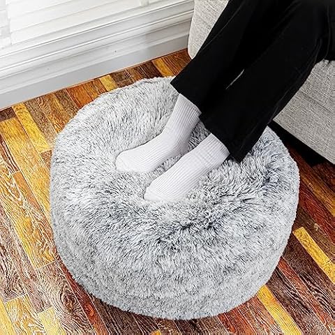 Asuprui Round Pouf Ottoman Stuffed Floor Foot Stool Floor Chair for Living Room Bedroom Foot Rest for Couch 20 in Diameter x 12 in Height Ottoman Foot Rest with Filler (Snow Gray Pouf with Filler) Cover