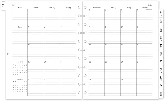 2026-2027 Monthly Planner Refill, A4 Letter Size Planner Inserts for 11-Disc Discbound, 8.5"x11", Jul. 2026 - Dec. 2027, 18 Monthly Calendars with Laminated Tabs