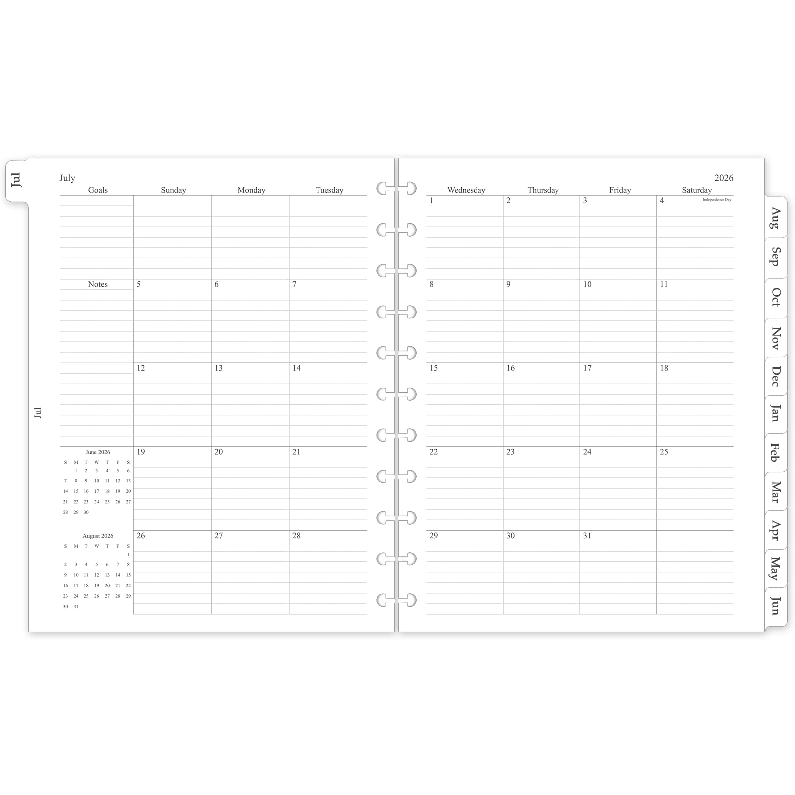 2026-2027 Monthly Planner Refill, A4 Letter Size Planner Inserts for 11-Disc Discbound, 8.5"x11", Jul. 2026 - Dec. 2027, 18 Monthly Calendars with Laminated Tabs — image 1