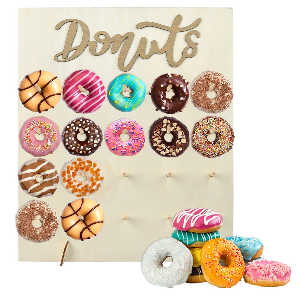 FOCCTS Donuts Soporte, Donut Pared, Tablero de Rosquilla Reutilizable, con varilla de madera, Bodas Donut Holder Bodas Party Decoration para Bodas, Cumpleaños, Fiestas(20 Agujeros)