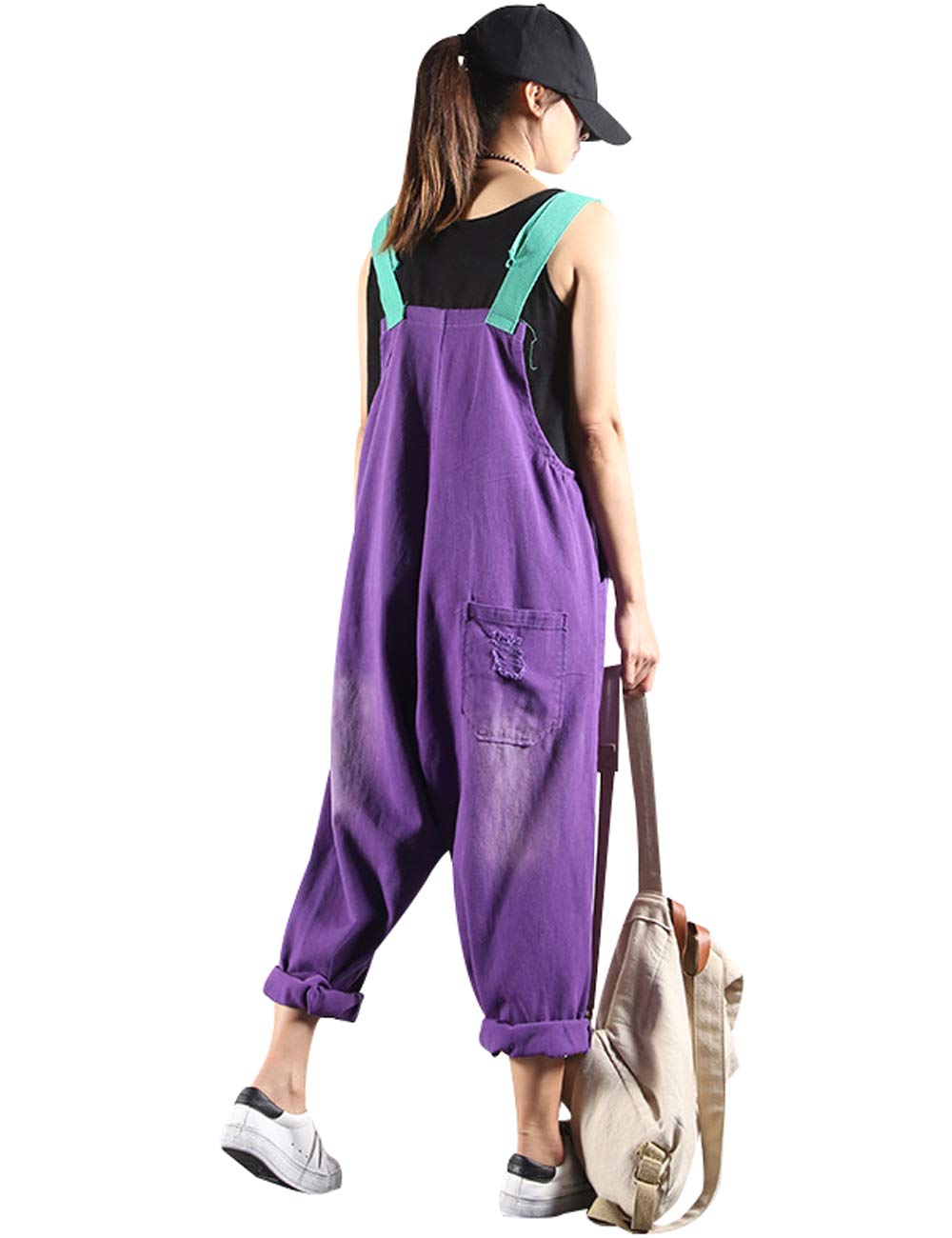 Damen Gedruckt Jeans Latzhose Ärmelloser Spielanzug Denim Jumpsuits Overalls