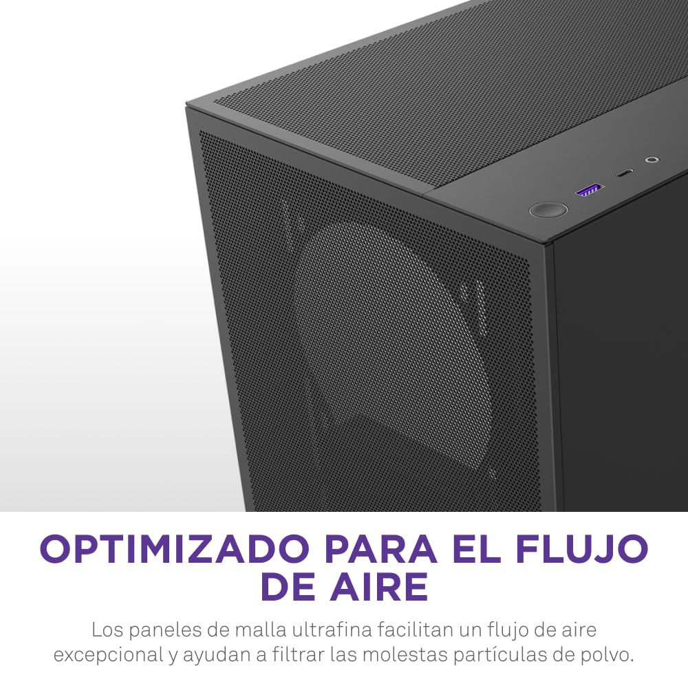 NZXT H5 Flow - Caja PC Semitorre ATX Compacta - Negro | Semitorre compacta con 2 ventiladores de 120mm, soporte de radiador frontal de 360mm y vidrio templado. Ideal primer montaje.