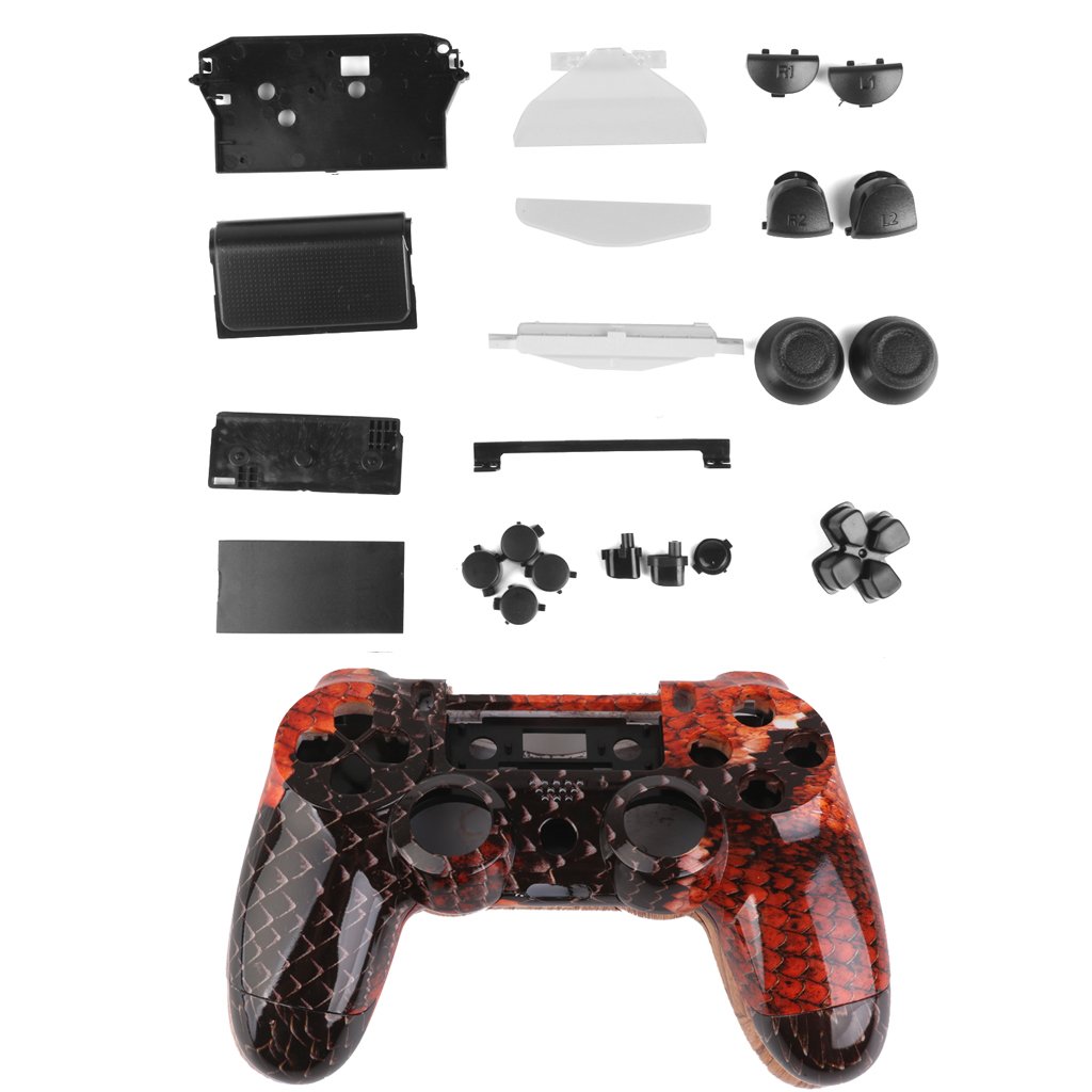 Dragon Controller Shell Housing Case Kit w/ Button for PlayStation4 PS4 Red