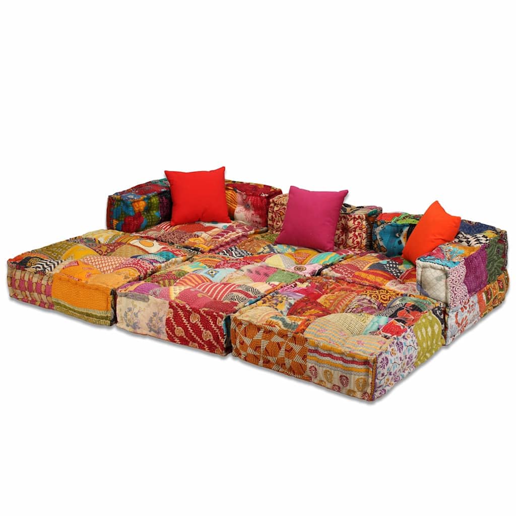 vidaXL Puf Modular de 3 plazas de Tela Patchwork