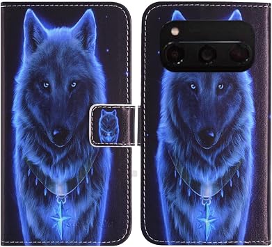 Wolf Dirt-Resistant Pouch, Protective Stylish Cover Case, Stand, Leather, Synthetic Leather, Card Storage, Cover, Wallet Case, Notebook Type, Compatible with Volla Phone Quintus 6.78 inch