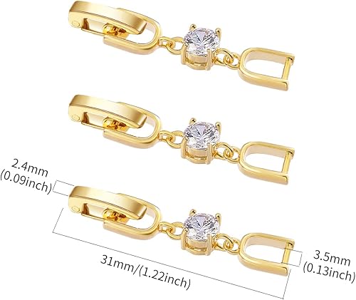 Miniatura 2 de Extensores de pulsera para collar, 3 piezas de diamantes de imitación chapados en oro, juego de cierre plegable para pulseras, collares y
