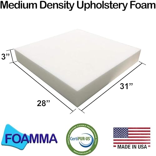 Miniatura 8 de Foamma Cojín de espuma para tapicería de alta densidad de 5 x 28 x 31 pulgadas (reemplazo de asiento, hoja de tapicería, acolchado de espuma)