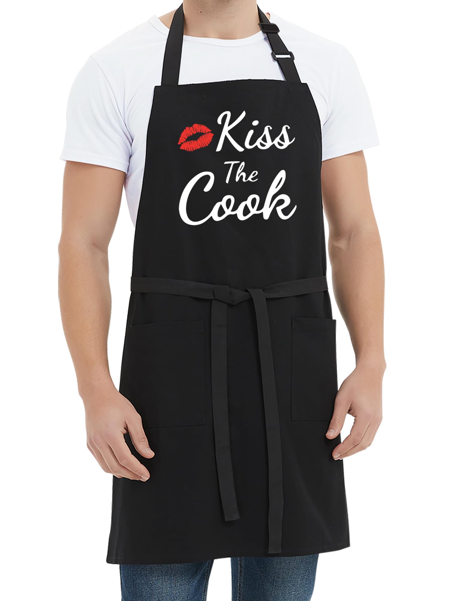Kaidouma Delantales divertidos para mujeres y hombres, delantal de beso al cocinero, divertidos delantales para cocinar, barbacoa, parrilla, con 2 bolsillos, regalos de cumpleaños, día de la madre