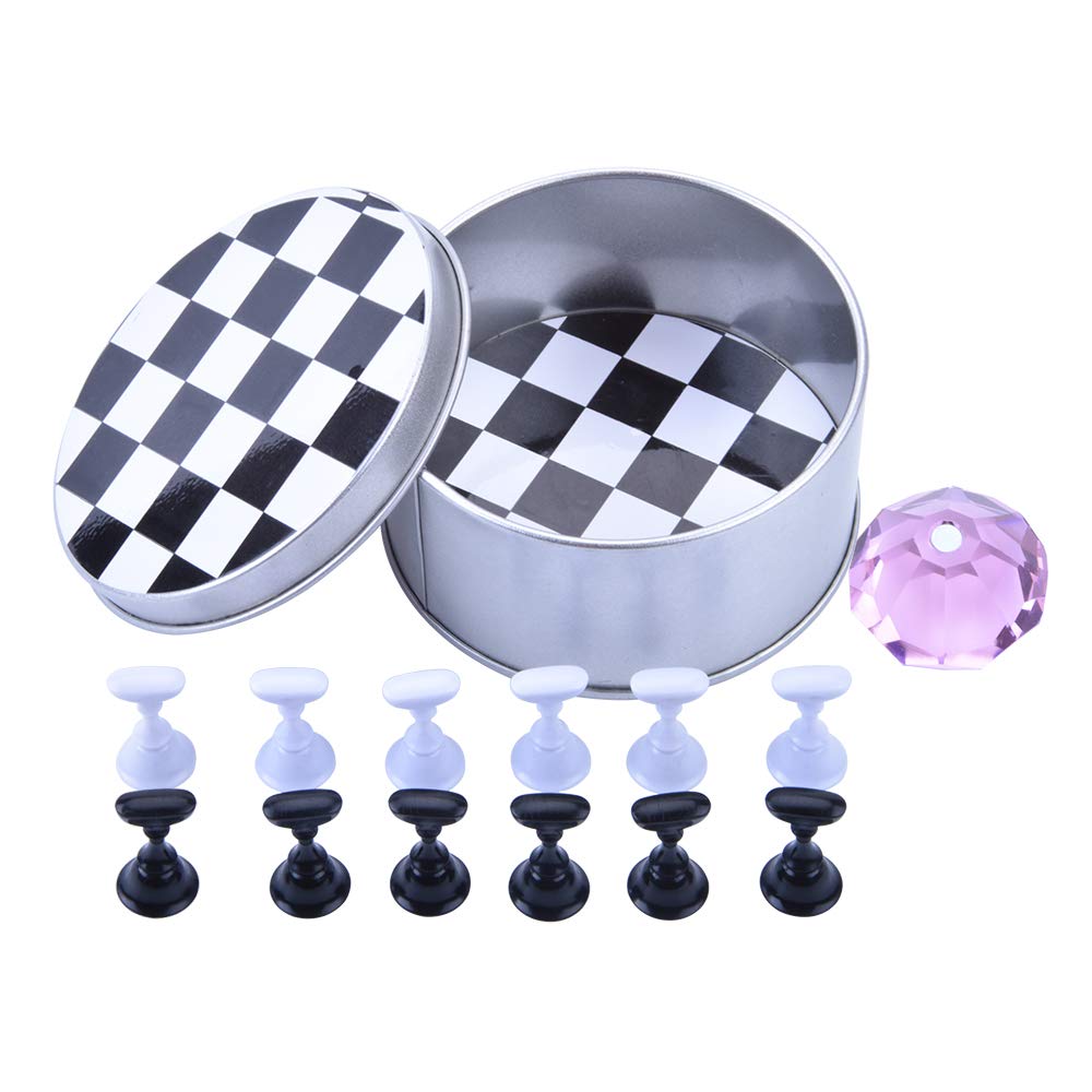 Ycyan 1 Set Nail Tips Practice Display Stand Magnetic Stuck Crystal Holder Chessboard Design for False Nails Tips