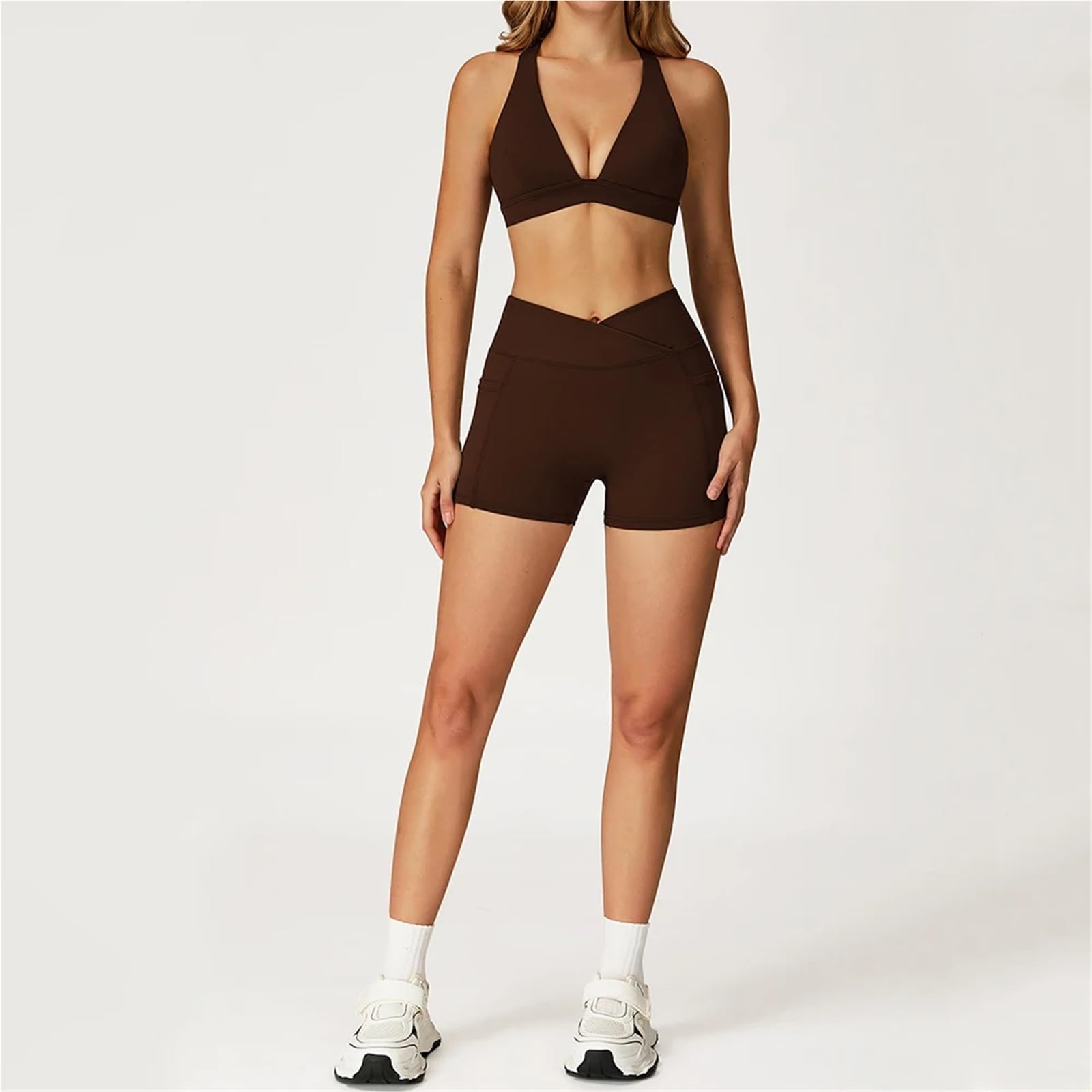 Completo Palestra Donna Tuta da yoga donna palestra Reggiseno sportivo Vita alta Pantaloncini legging Completo Fitness Corsa Allenamento