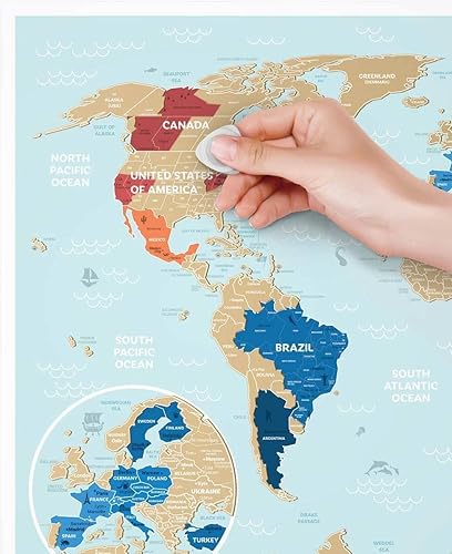 Miniatura 3 de Gold Scratch Off Travel World Map - Edición Premium - 31.4" х 23.6" - Mapa del mundo de lugares en los que he estado de vacaciones - Esbozado de