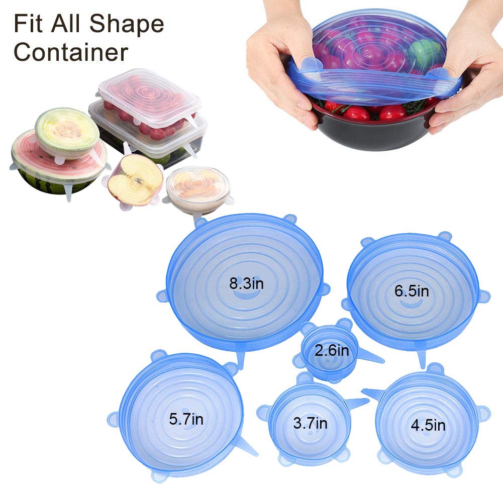 Lanting 6 Pcs Stretchable Food Saver Dishwasher and Freezer, Bowl Covers Reusable, Blue Silicone Stretch Lids — Amazon image 4