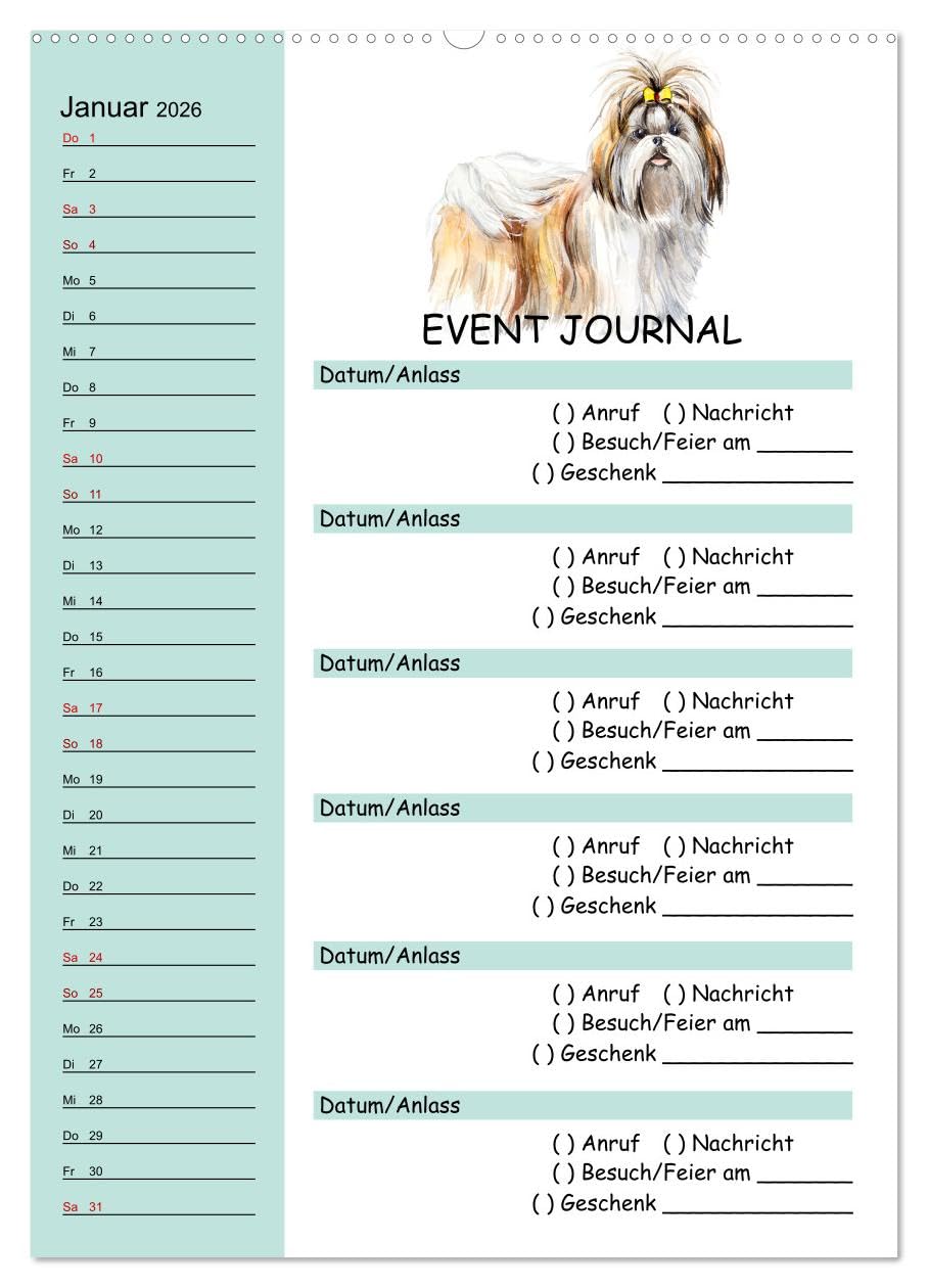 B-DAY PLANER - Aquarell Hunderassen - Für Termine, Geschenke, Eventdetails & mehr (hochwertiger Premium Wandkalender 2026 DIN A2 hoch), Kunstdruck in ... und keinen Anruf mehr. (CALVENDO Menschen)