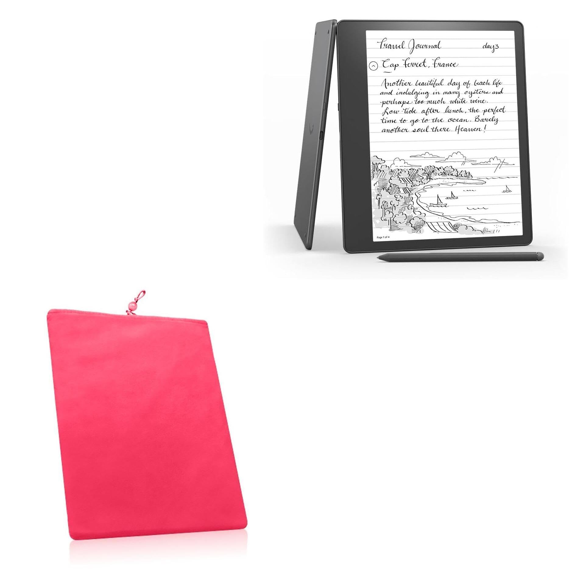 BoxWave Case Compatible with Amazon Kindle Scribe (1st Gen 2024) - Velvet Pouch, Soft Velour Fabric Bag Sleeve with Drawstring - Cosmo Pink