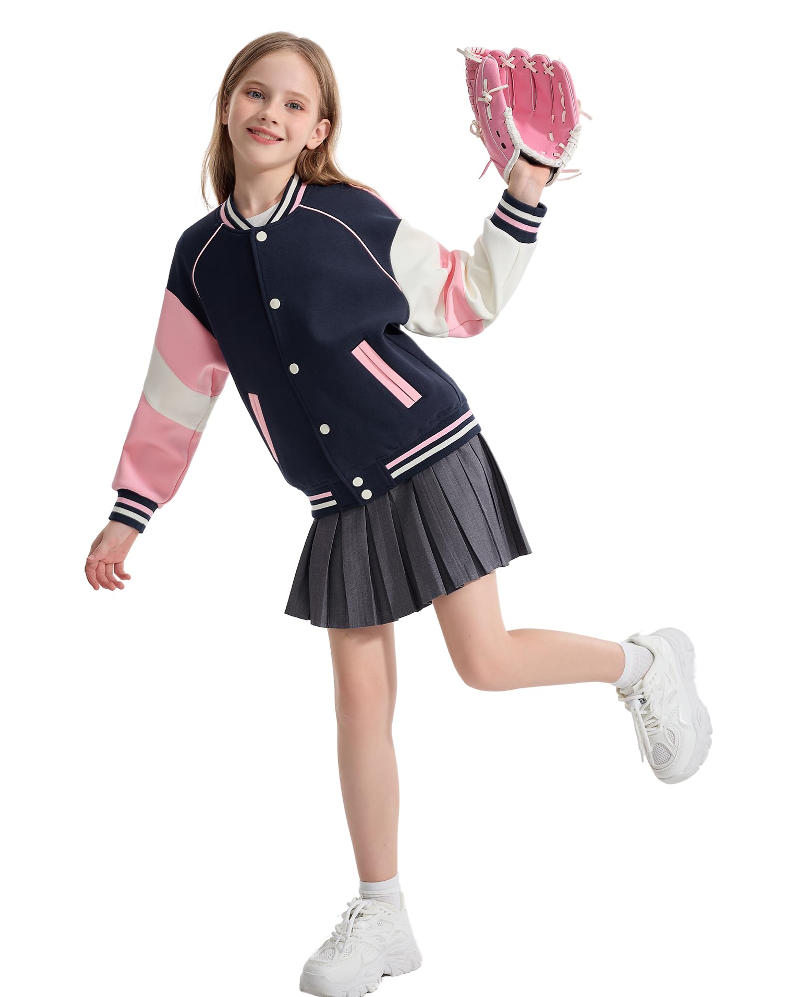Rolanko Giaccione da Baseball per Ragazze e Ragazzi, Stile Varsity con Taschi Giubbotto da Scuola Giubbotto Bomber per Bambini