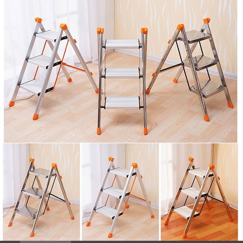 Loft Ladder Step Ladders 3 Step Folding Ladder Aluminum with Anti-Slip Pedal Step Ladder Ladders Collapsible Metal 264ib Attic Ladder Anti-Slip