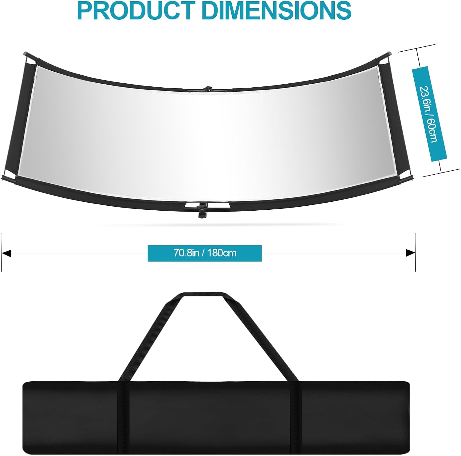 WELLMAKING Clamshell Light Reflector Diffuser with Carrying Bag, 71”×23”/180x60cm Photography Curved Lighting Reflector for Photo Studio Photography & Outdoor Lighting, Black/White/Gold/Silver Colors