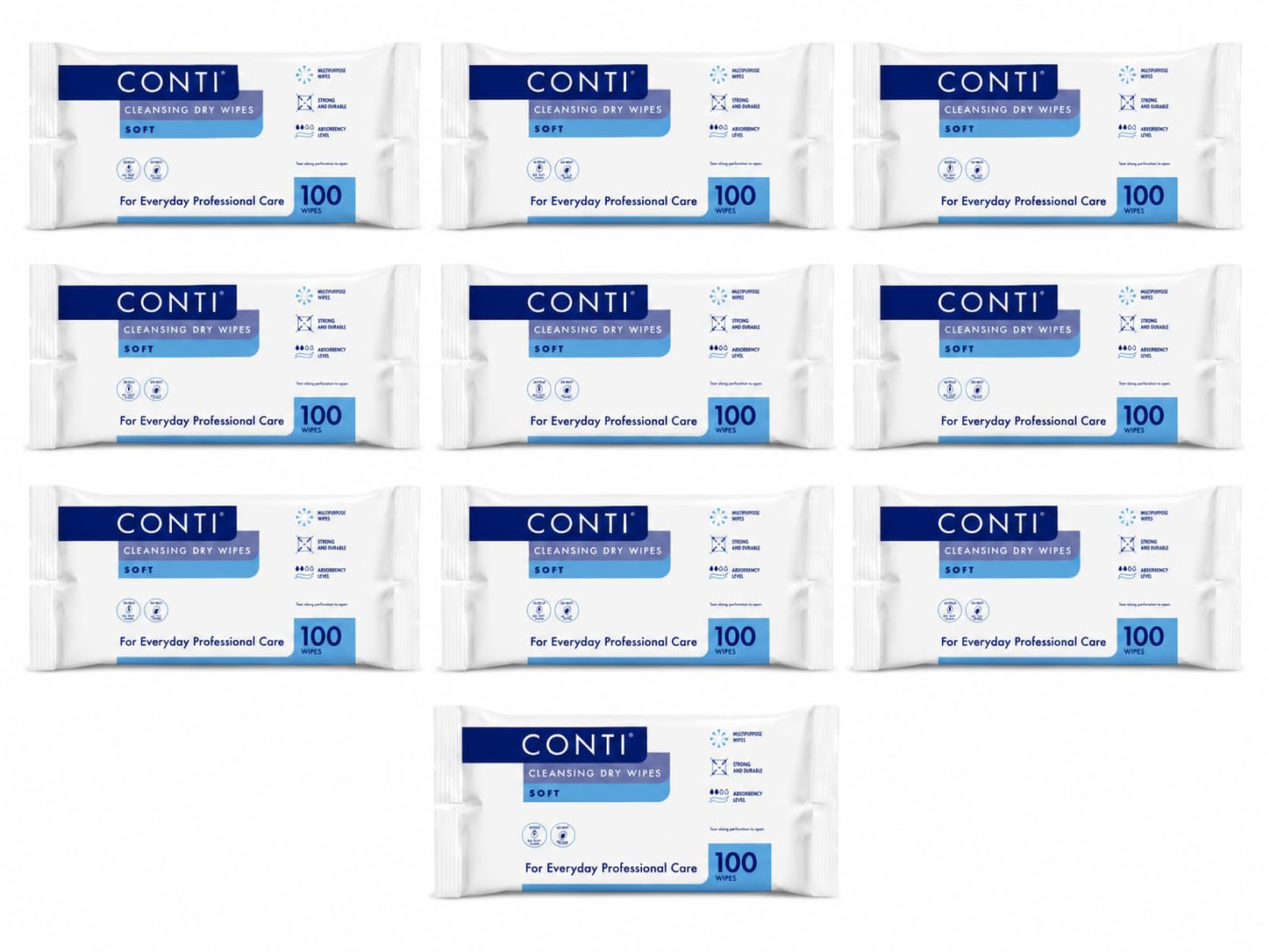 Synergy Health 10 Packs of 100 Conti Soft Large Dry Patient Cleansing Wipes